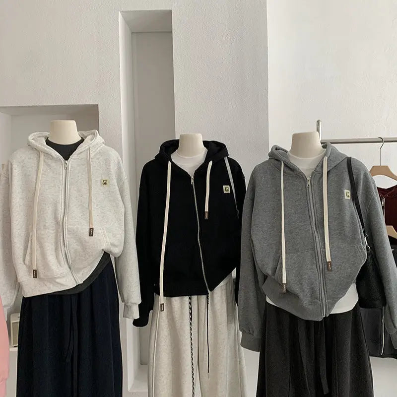 Sleeve Length  Closure Clothing  Casual  Letter Print  Long Sleeve  Fleece Lined  Thickened  Loose Fit Zipper  Hooded  Sweatshirt eprolo