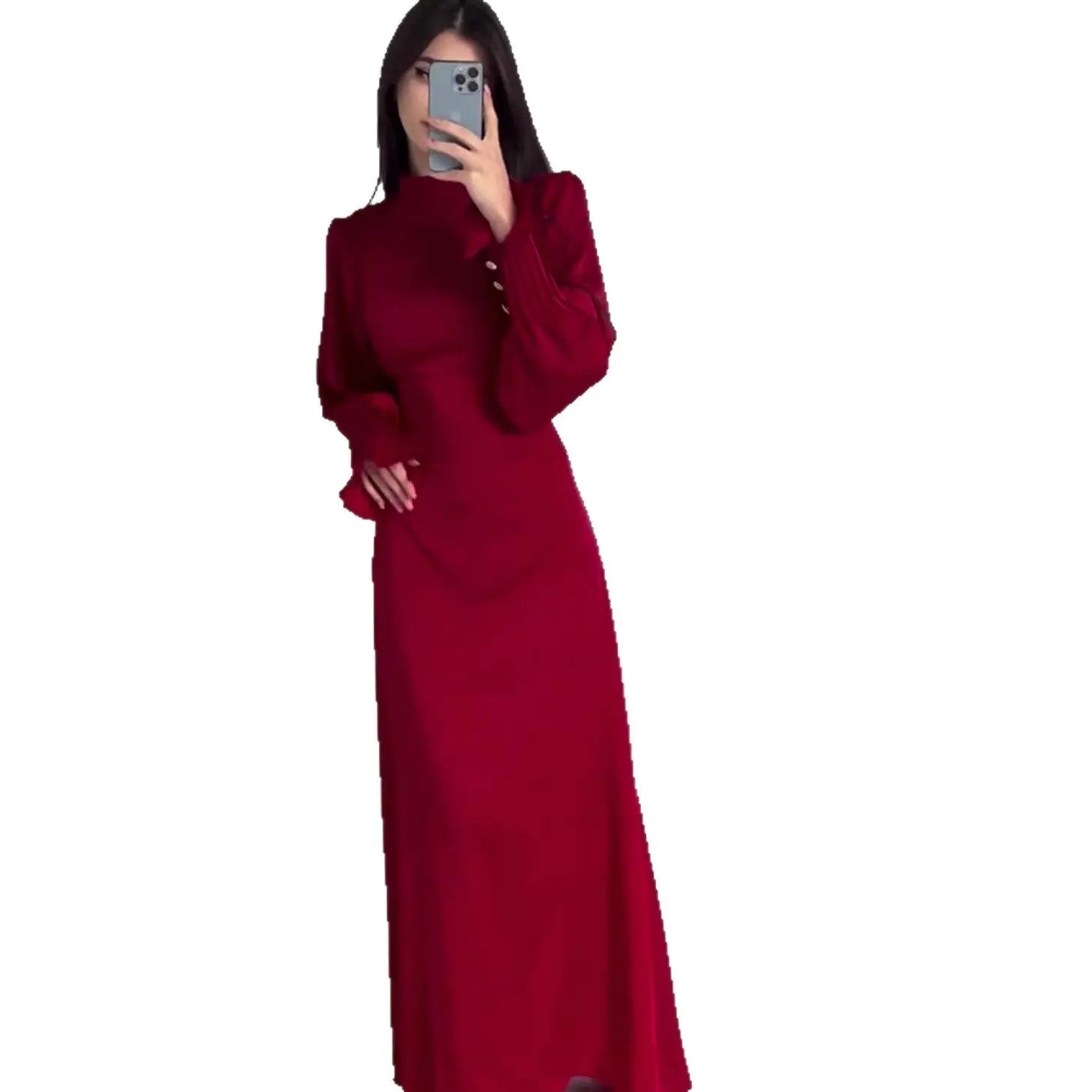 Royal Style Dress  Belted Waist-Cinching Pleated Design Blue Gray eprolo