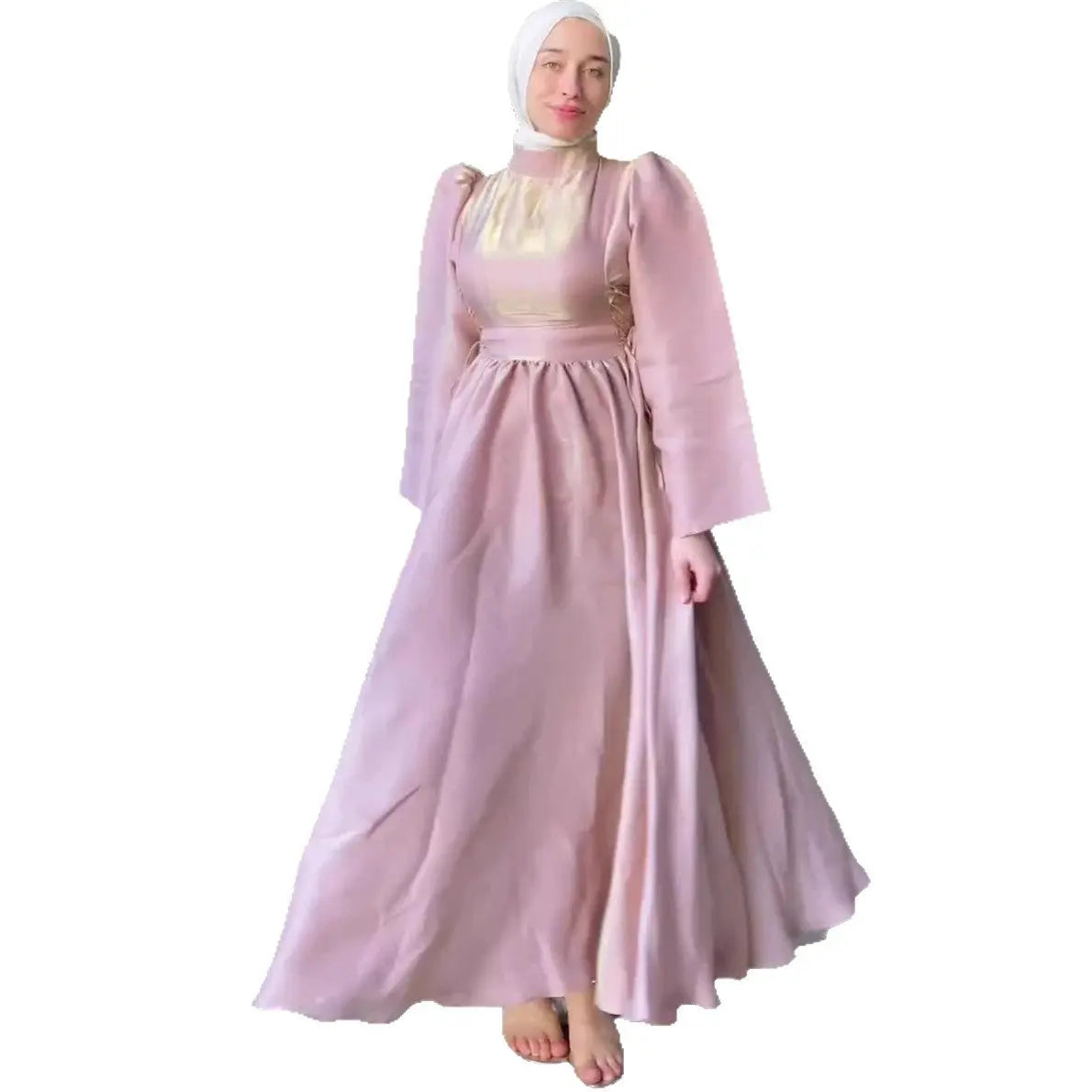 Long Sleeve Lace-Up Sheath Dress with Lantern Sleeves Spring Fashion, Floor-Length Dress eprolo