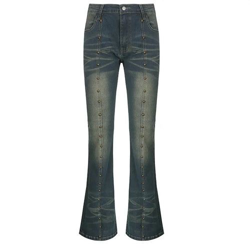 Retro personality rivet micro flared slimming jeans eprolo