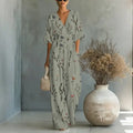 Elegant waist cinched V-neck printed women's jumpsuit eprolo