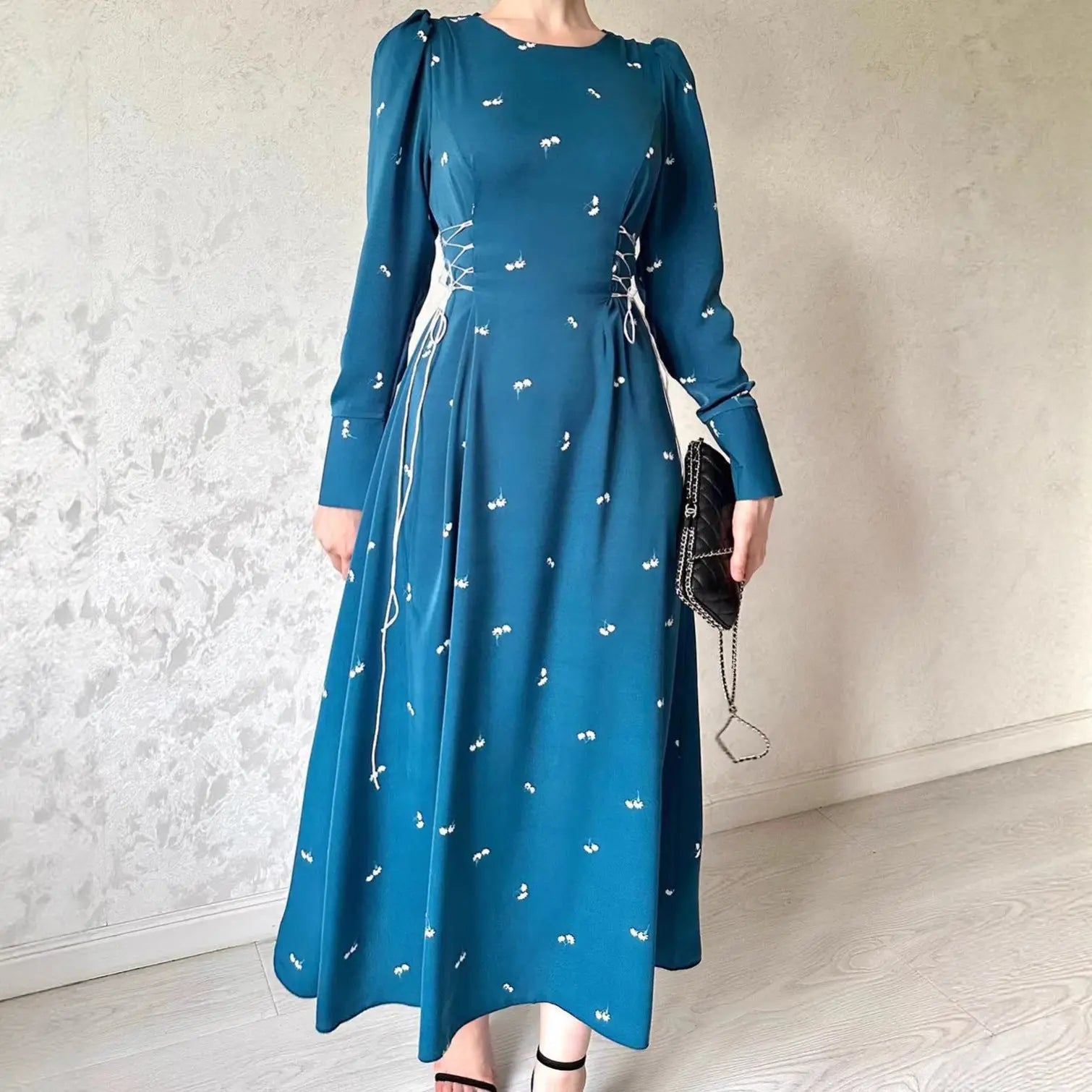 Elegant Spring Long Dress for Women, Waist-Cinching Maxi Dress, Ladylike Fashion eprolo