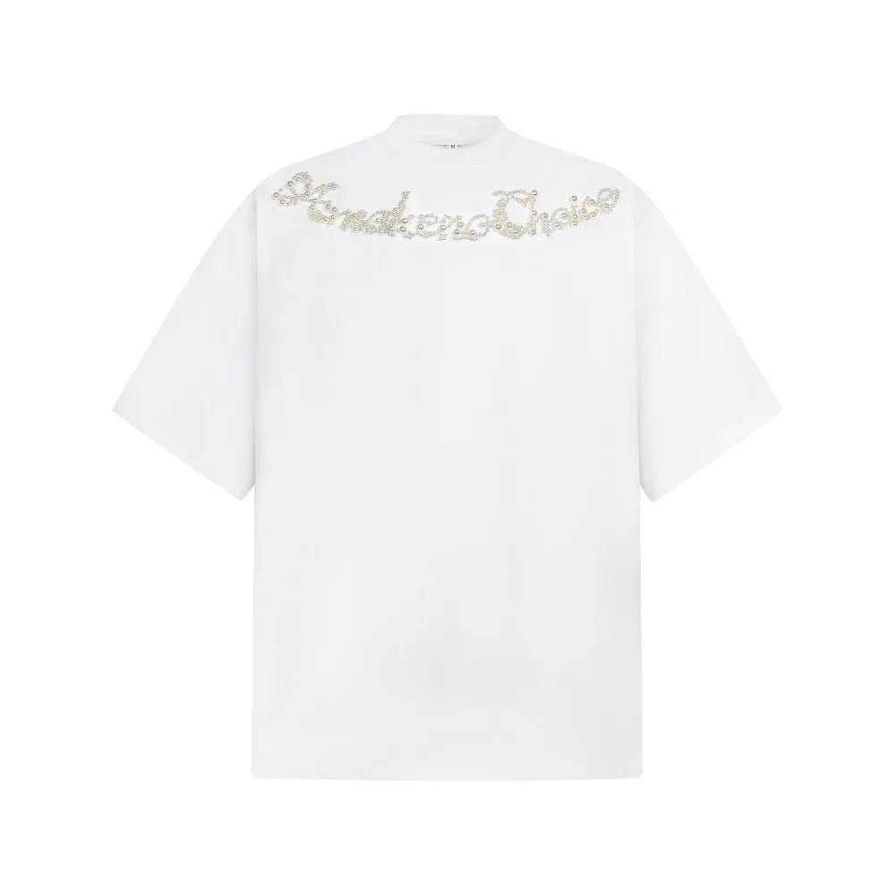 Nail bead letter pure cotton short sleeved shirt eprolo