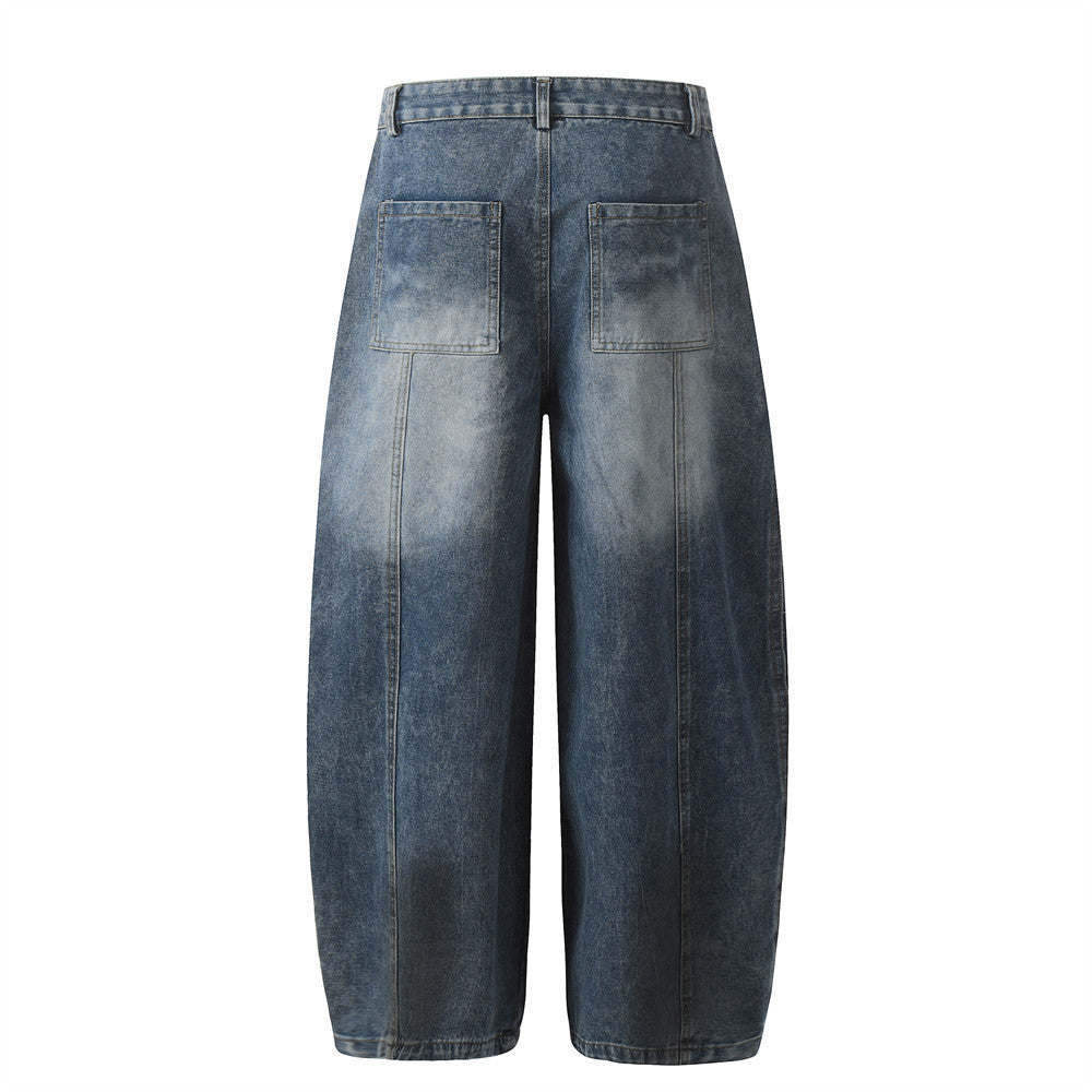 Color blocking curved knife jeans