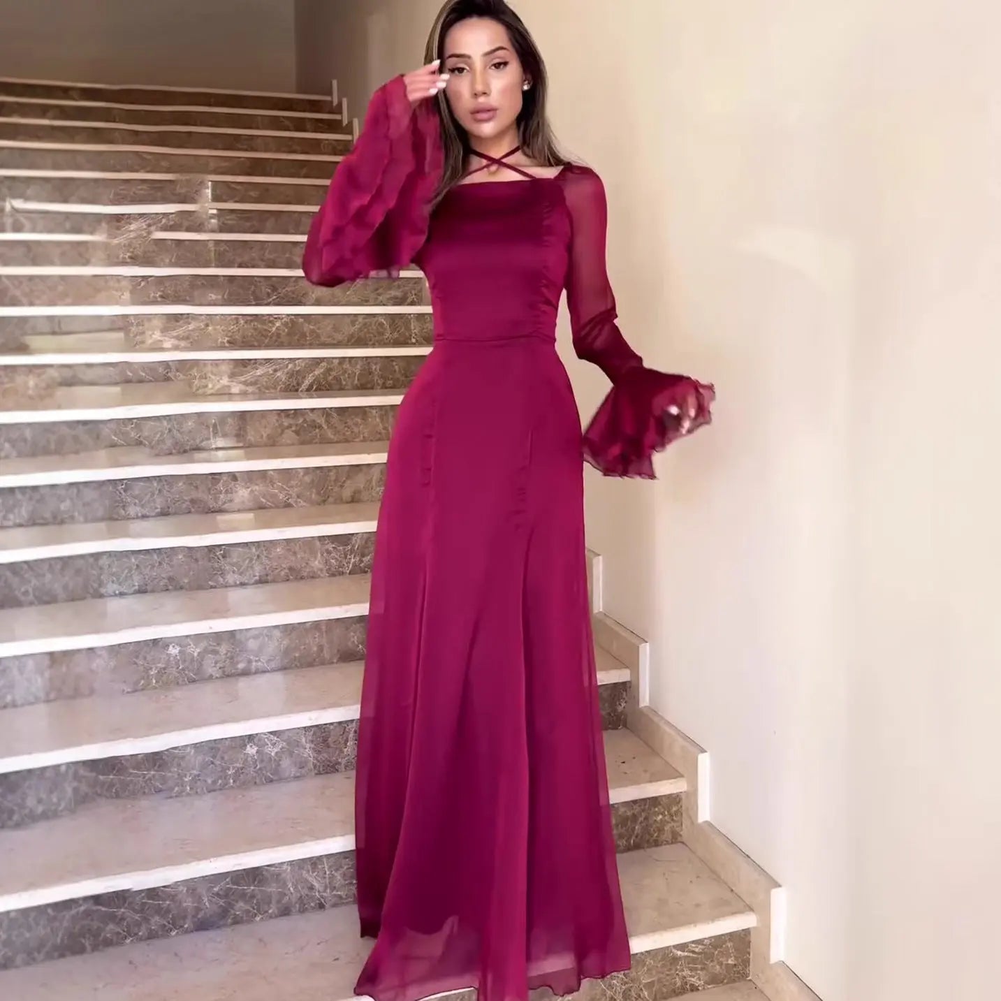 Soft Style Snow Gentle Autumn Tie-Belt Ruffle Fitted Dress Flowing eprolo