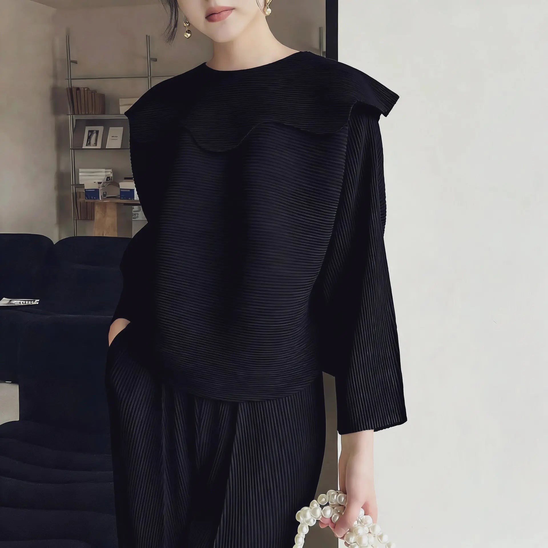 High-end Pleated Designer Casual Top T-Shirt eprolo
