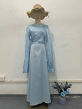 Patchwork Satin  Summer Sheath Dress with Fitted Silhouette, Glass Tulle Fabric, Long Sleeve eprolo