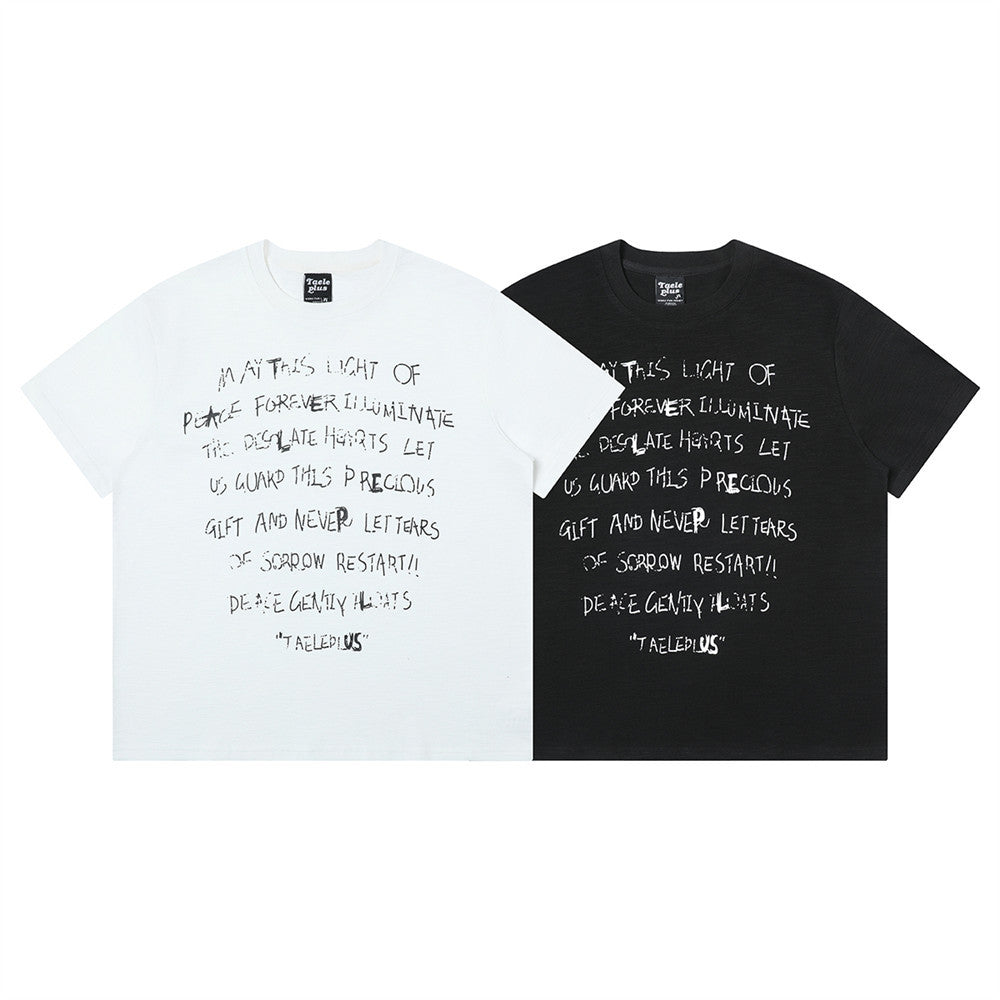 English graffiti printed short sleeved shirt