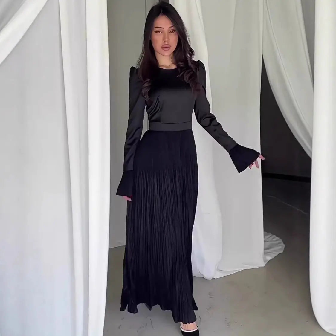 Elegant Fitted Long Sleeve Maxi DressCold-Beauty Soft Charm Winter Fashion eprolo