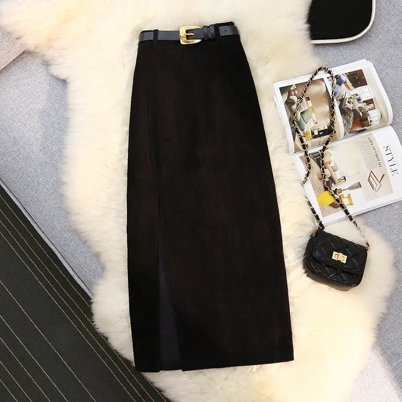 Corduroy slit skirt for women eprolo