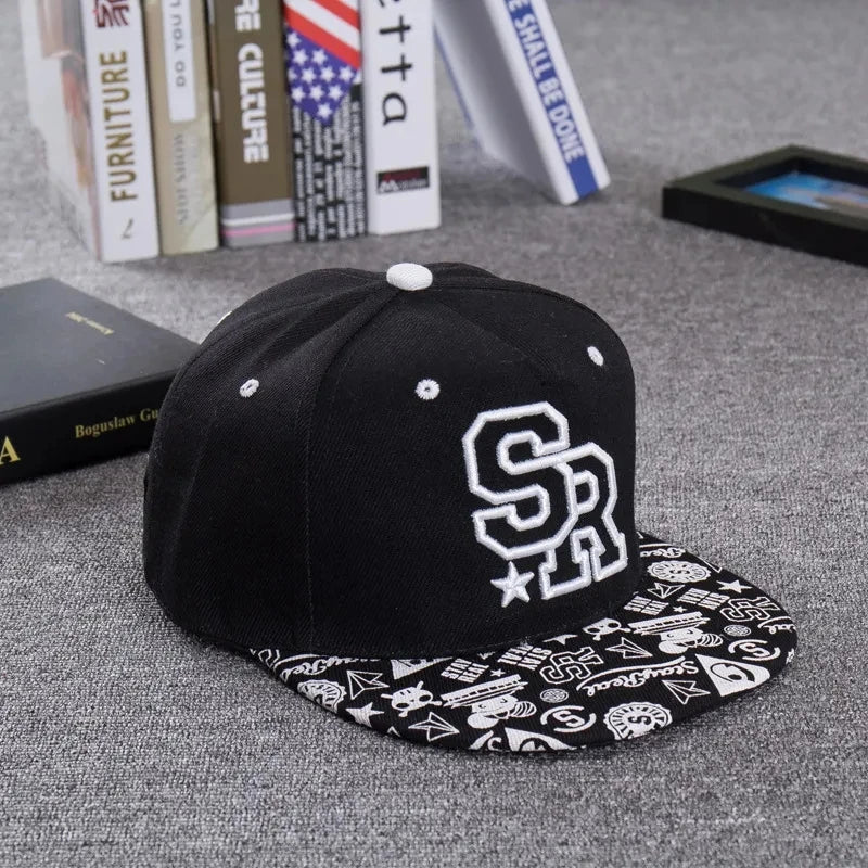 Embroidered Letter SR Baseball Cap Men Hip Hop Cap Women Outdoor Sports Casual Flat Brim Hat Adjustable Biker Hat