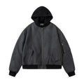 Fake two piece hooded spliced PU leather jacket eprolo