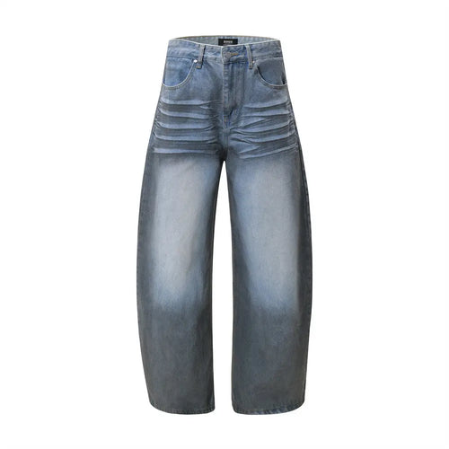 Color blocking spray painting denim curved pants eprolo