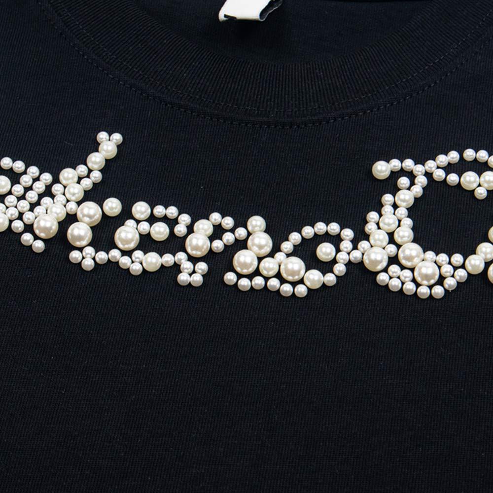 Nail bead letter pure cotton short sleeved shirt