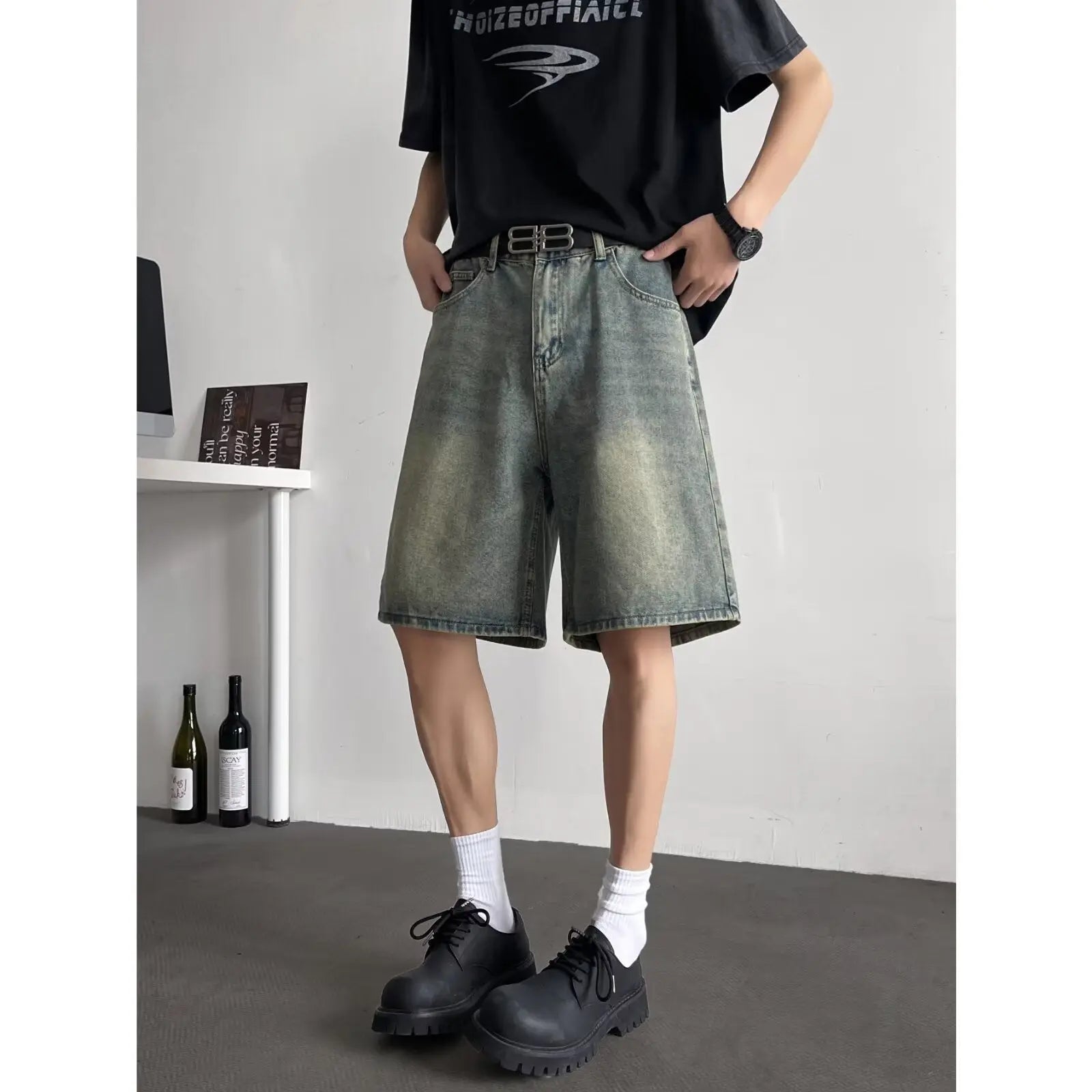 shorts denim loose casual straight leg cropped pants eprolo
