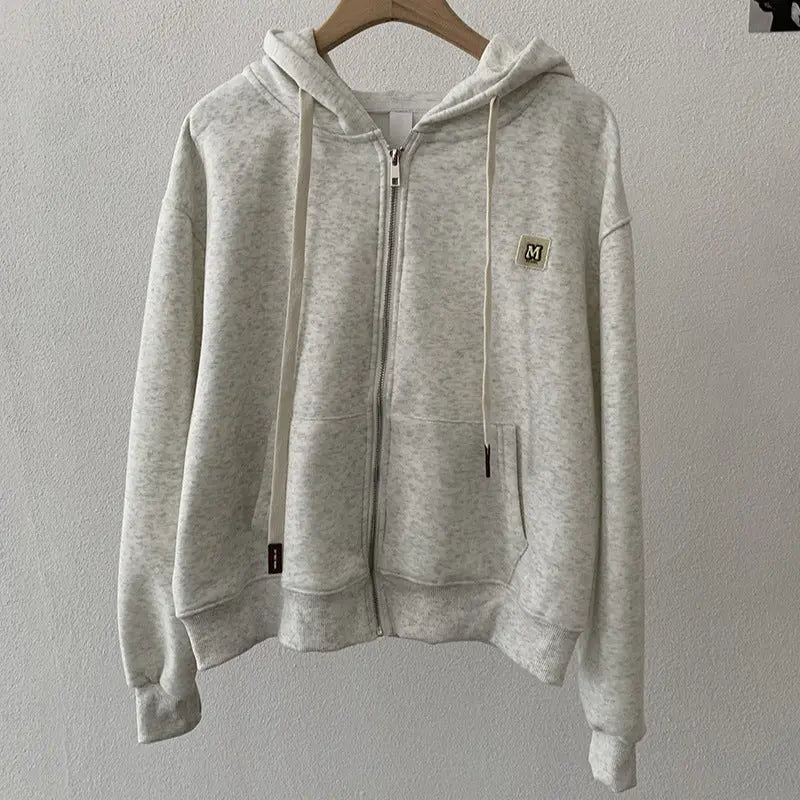 Sleeve Length  Closure Clothing  Casual  Letter Print  Long Sleeve  Fleece Lined  Thickened  Loose Fit Zipper  Hooded  Sweatshirt eprolo