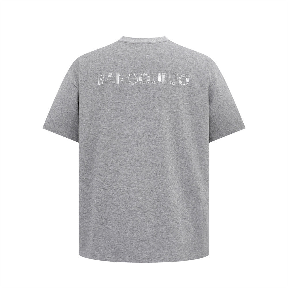 Simple rhinestone letter casual short sleeved shirt