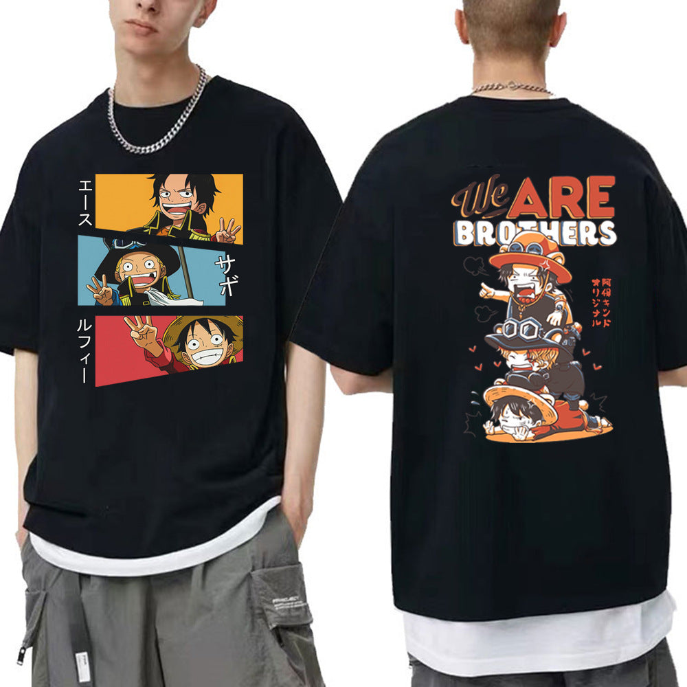 T-shirt Sabo Luffy e Ace Manga Curta
