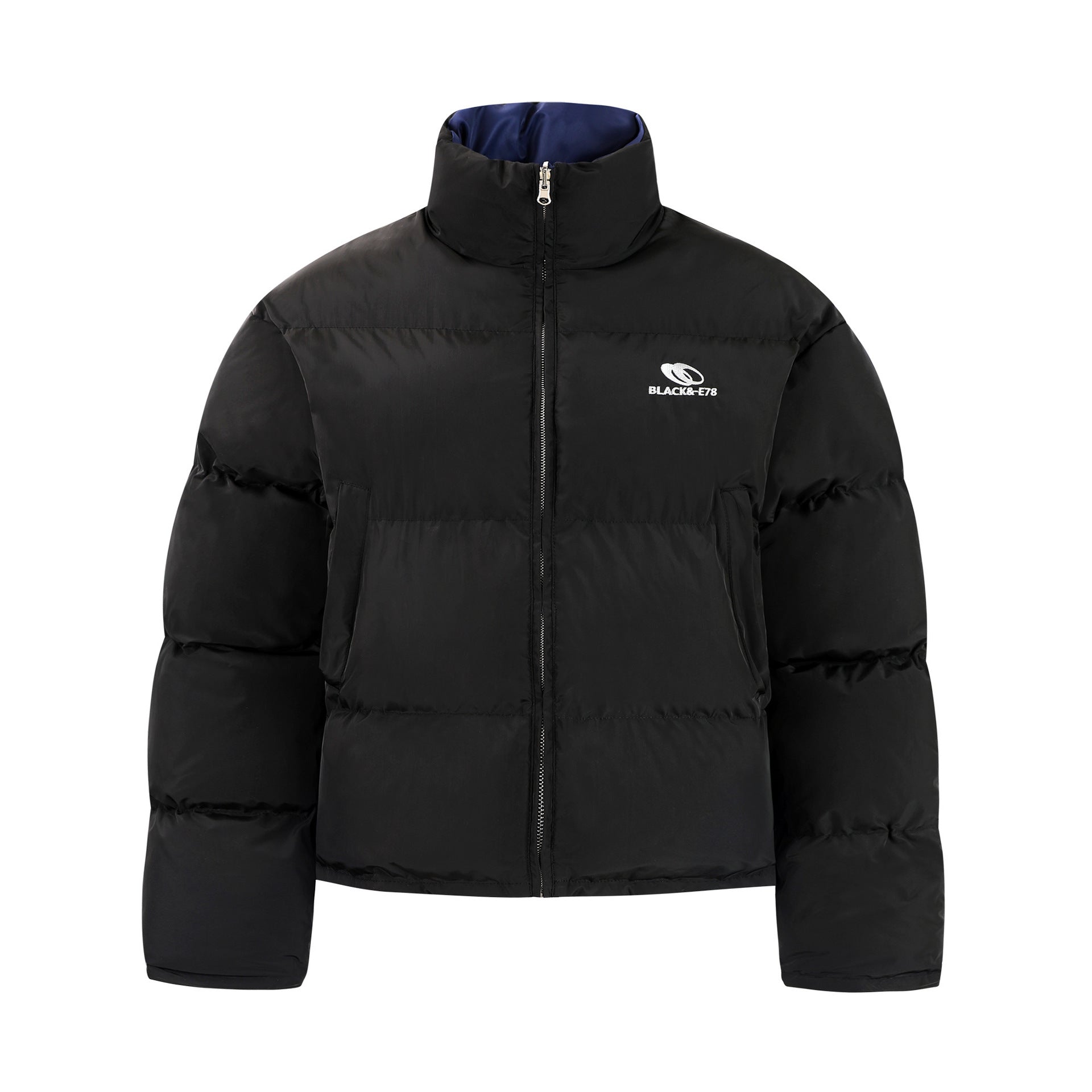 Minimally embroidered thick short cotton jacket