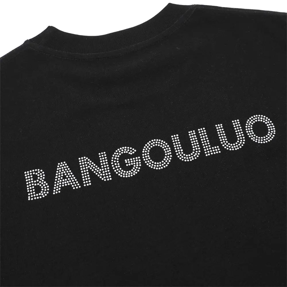 Simple rhinestone letter casual short sleeved shirt eprolo