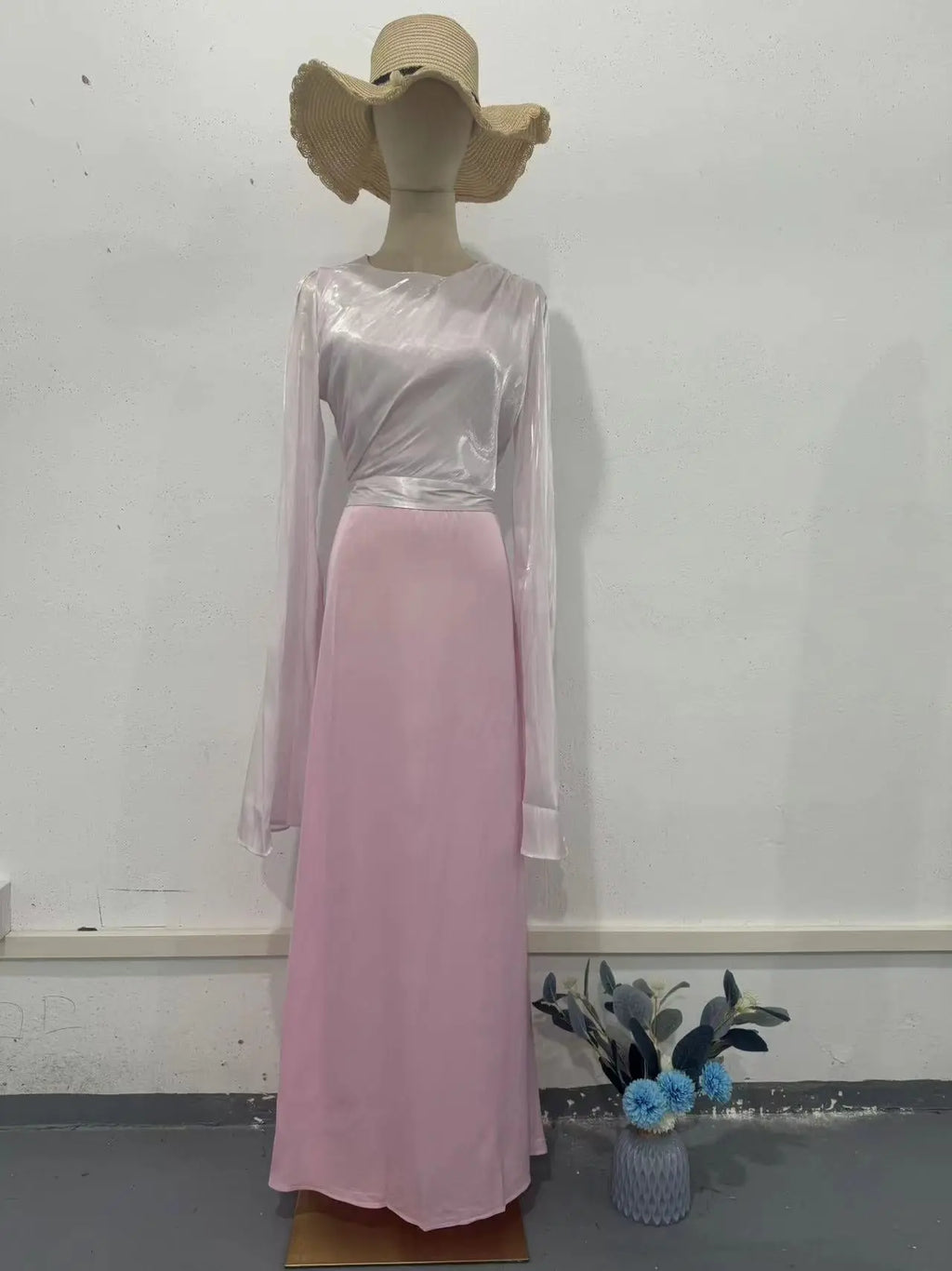 Patchwork Satin  Summer Sheath Dress with Fitted Silhouette, Glass Tulle Fabric, Long Sleeve eprolo