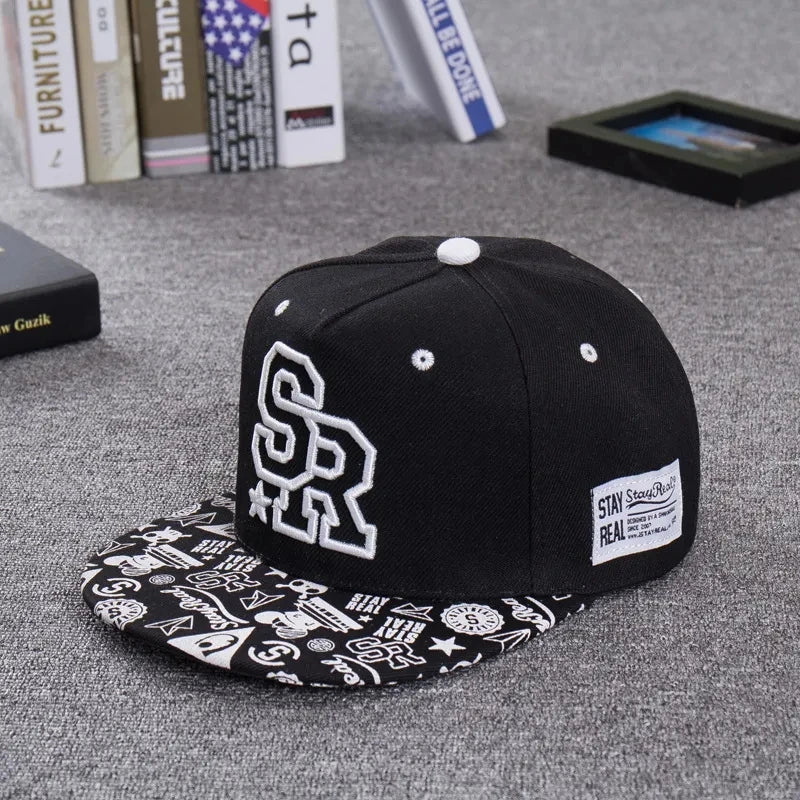 Embroidered Letter SR Baseball Cap Men Hip Hop Cap Women Outdoor Sports Casual Flat Brim Hat Adjustable Biker Hat