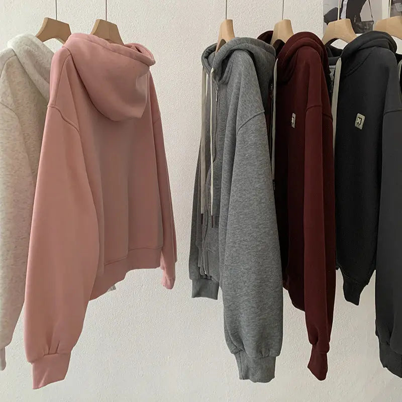 Sleeve Length  Closure Clothing  Casual  Letter Print  Long Sleeve  Fleece Lined  Thickened  Loose Fit Zipper  Hooded  Sweatshirt eprolo