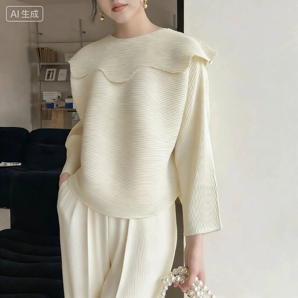 High-end Pleated Designer Casual Top T-Shirt eprolo