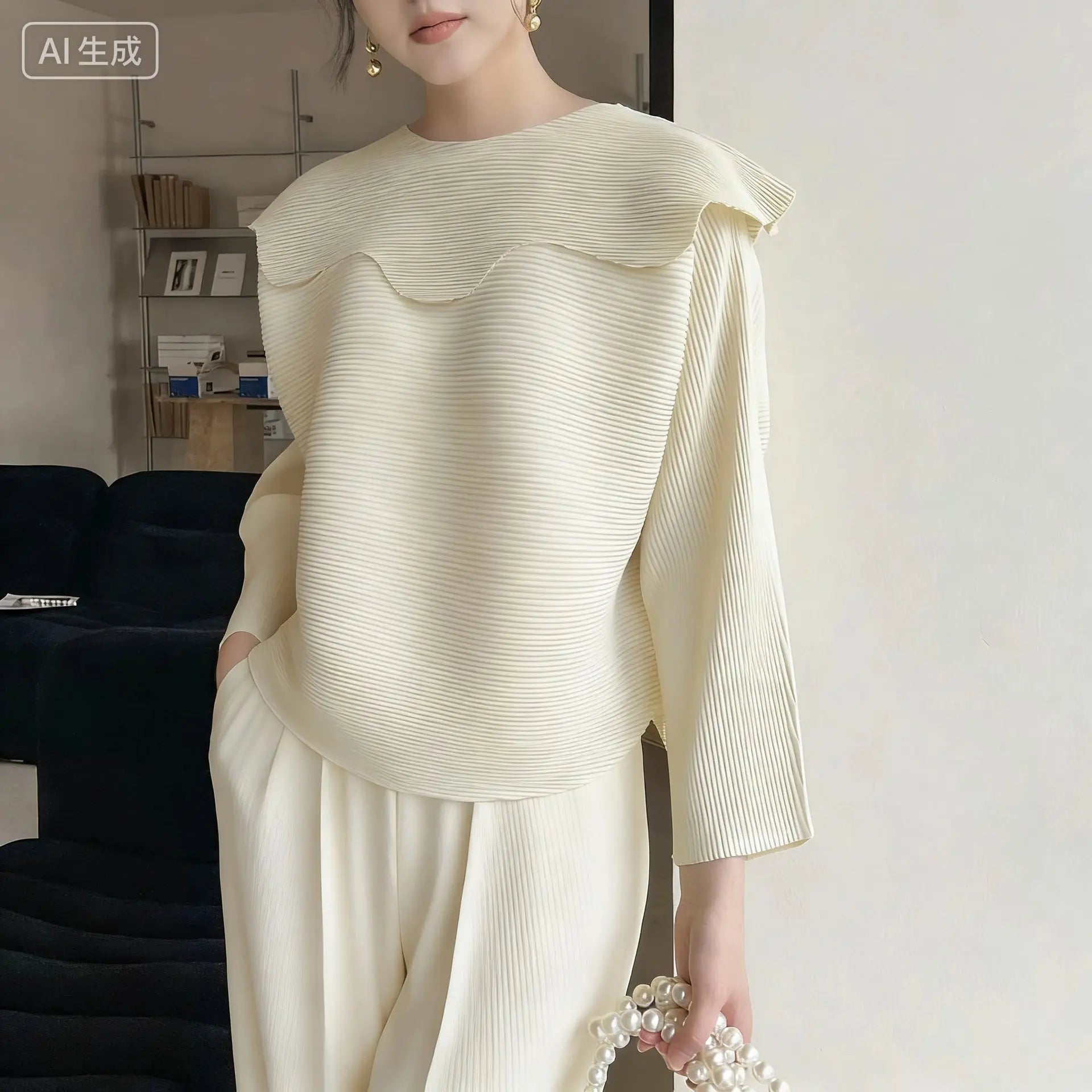 High-end Pleated Designer Casual Top T-Shirt eprolo