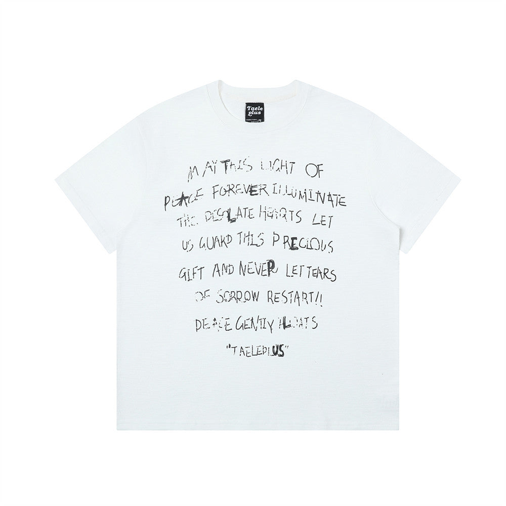 English graffiti printed short sleeved shirt