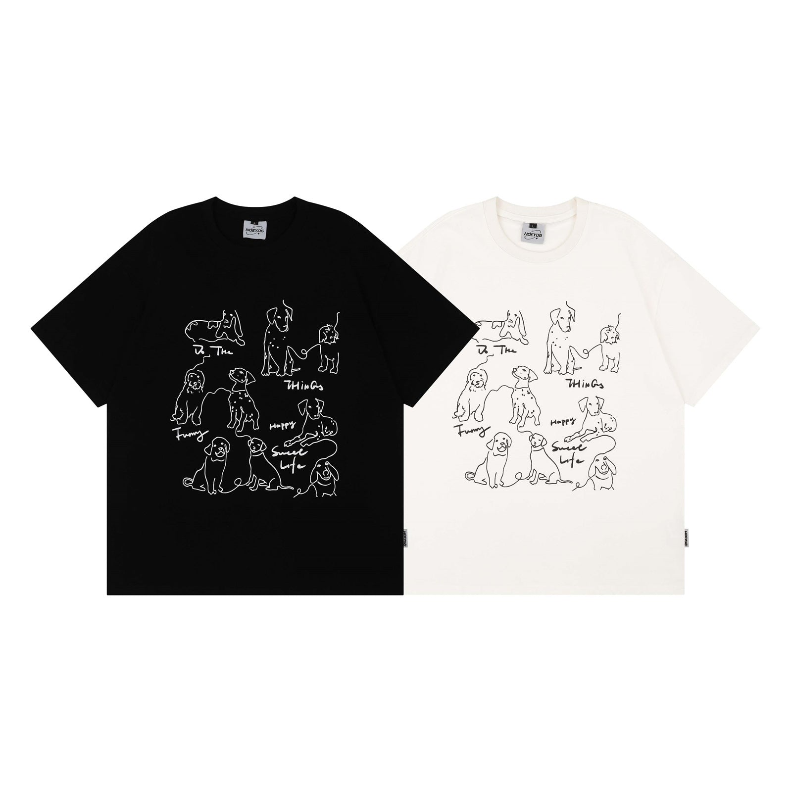 Retro Cute Hand-Painted Puppy Print Short-Sleeved T-Shirt