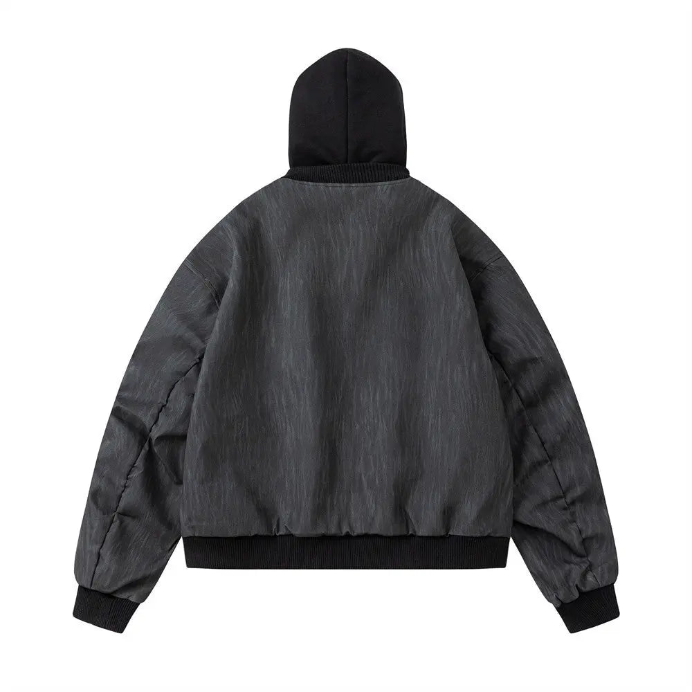 Fake two piece hooded spliced PU leather jacket eprolo