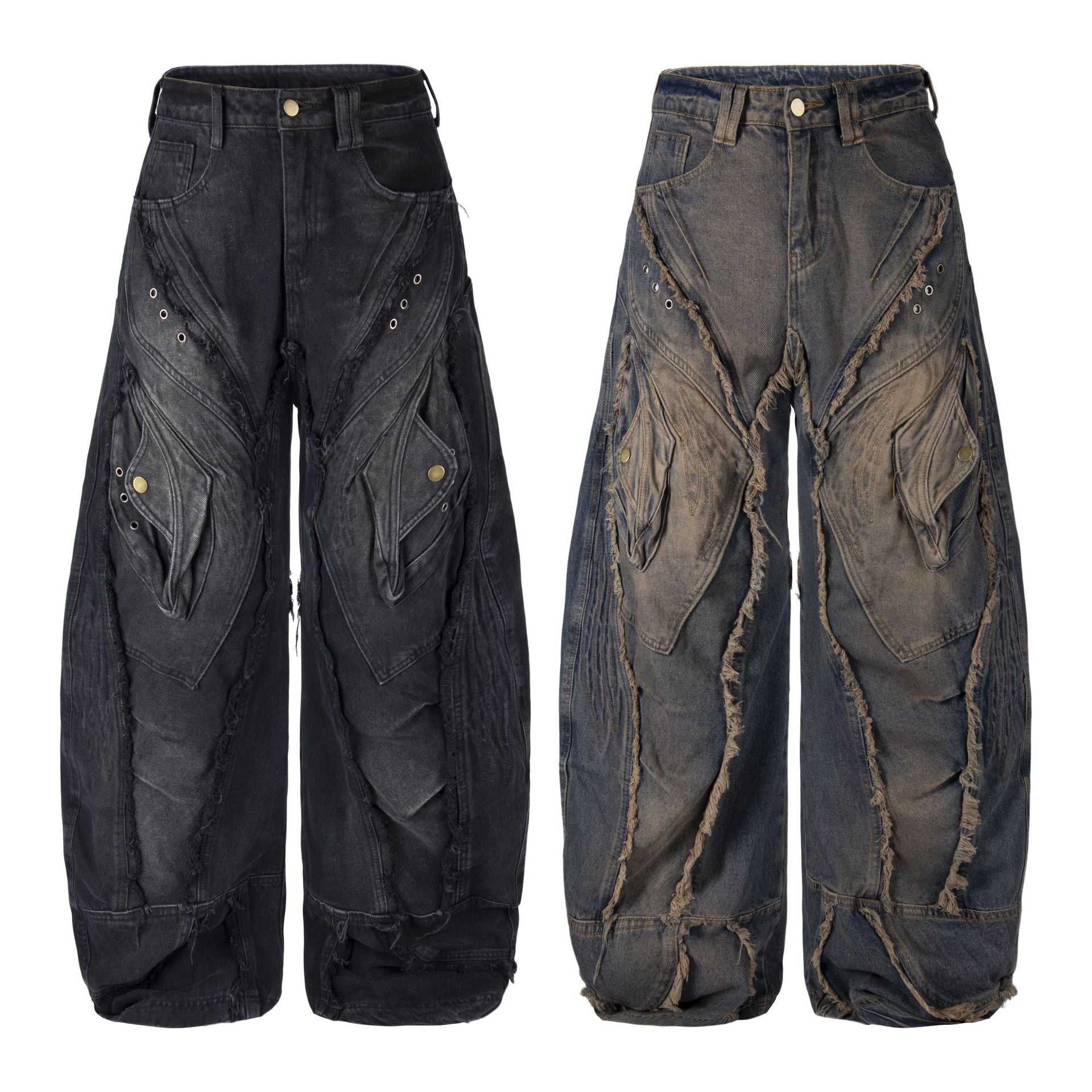 Hairy fringe brushed straight leg jeans