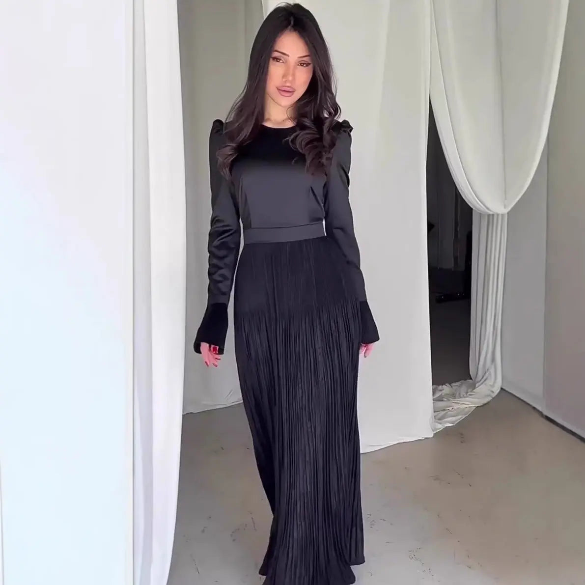 Elegant Fitted Long Sleeve Maxi DressCold-Beauty Soft Charm Winter Fashion eprolo