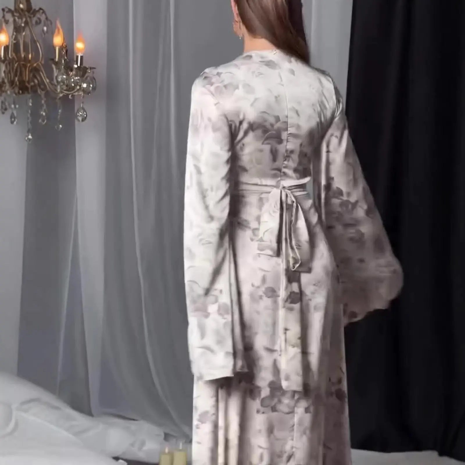 Design Dress Round Neck Long Dress with Print Feminine Waist-Cinching eprolo