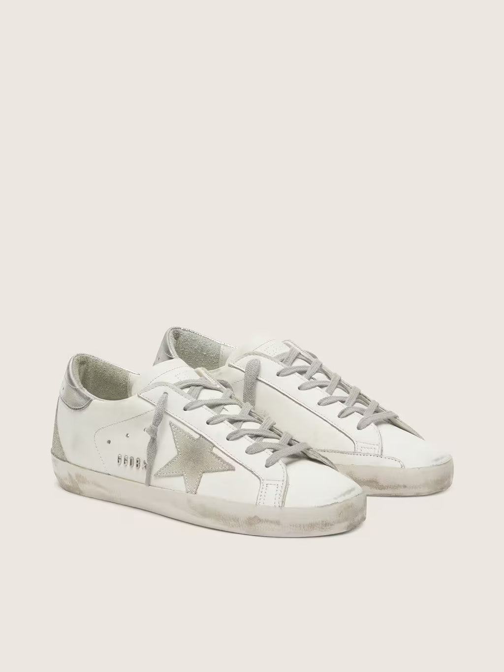 Golden Goose Super-Star with silver sparkle foxing and lettering sneakers