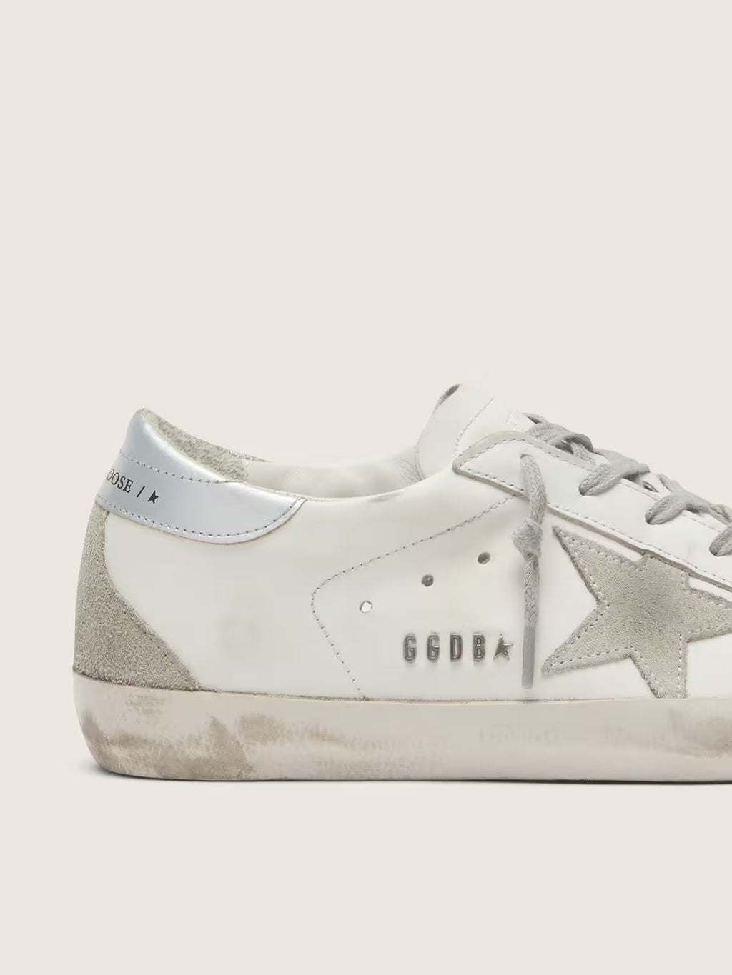 Golden Goose Super-Star with silver sparkle foxing and lettering sneakers