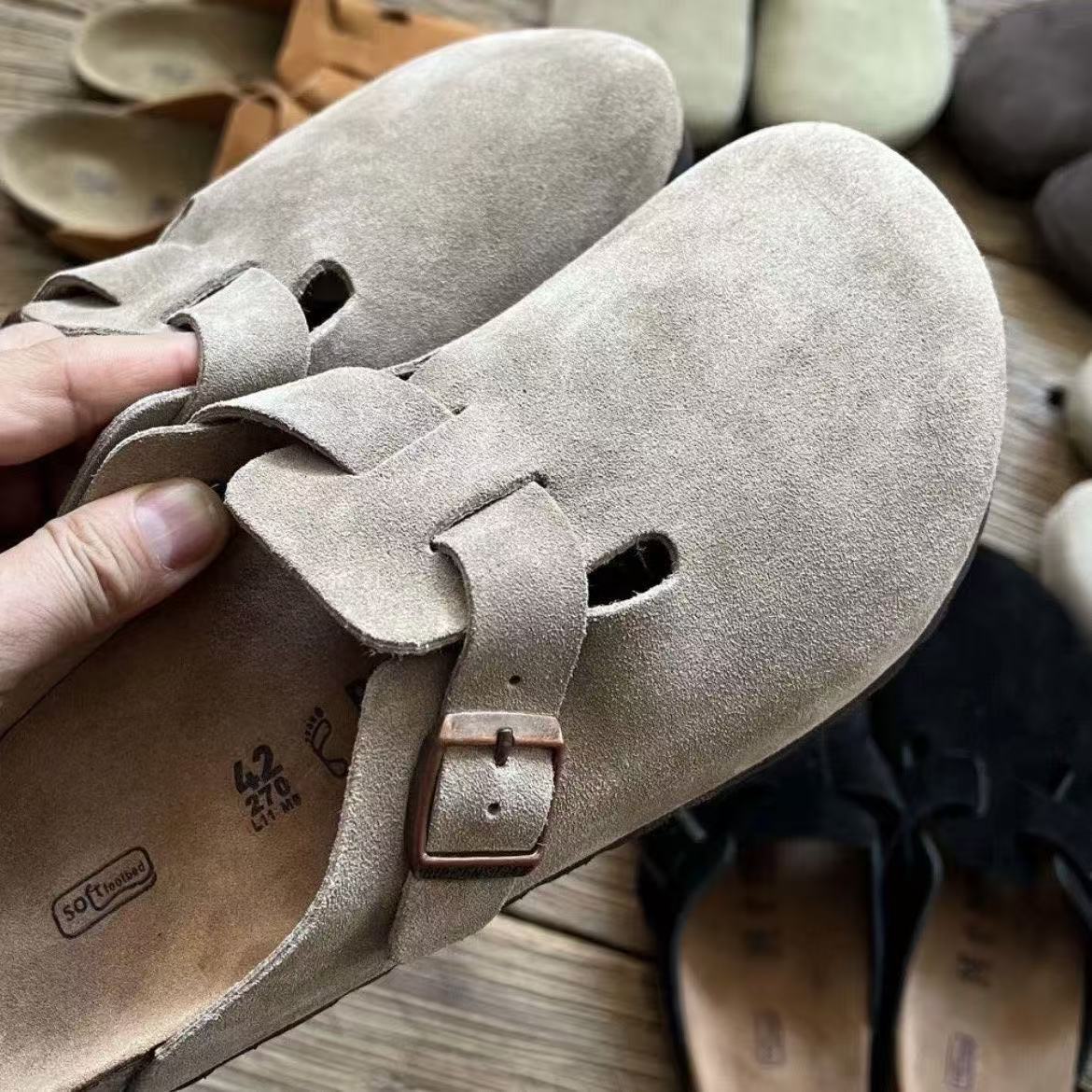 Genuine Leather Birkenstock Shoes 2026 New Model Sandals Thick-Soled Half-Slipper Cork Birkenstock Clogs for Couples Men and Women Outdoor Wear Wholesale