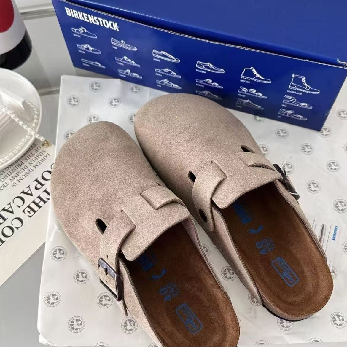 Genuine Leather Birkenstock Shoes 2026 New Model Sandals Thick-Soled Half-Slipper Cork Birkenstock Clogs for Couples Men and Women Outdoor Wear Wholesale