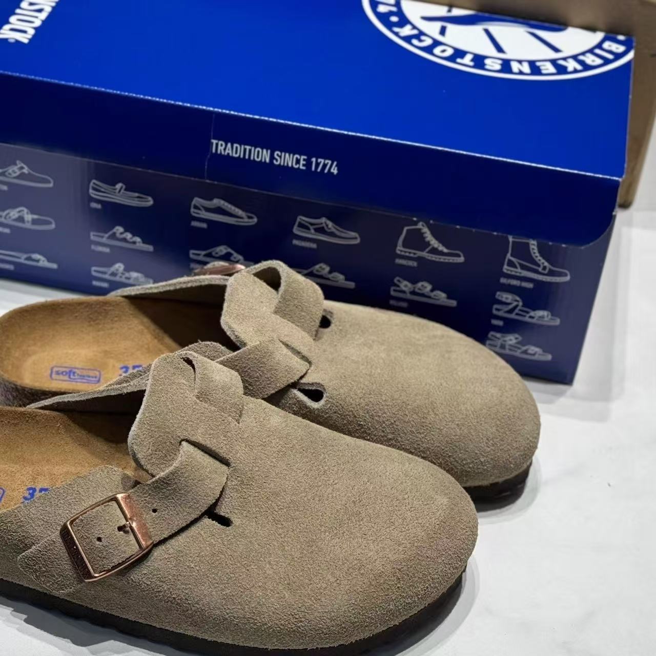 Genuine Leather Birkenstock Shoes 2026 New Model Sandals Thick-Soled Half-Slipper Cork Birkenstock Clogs for Couples Men and Women Outdoor Wear Wholesale